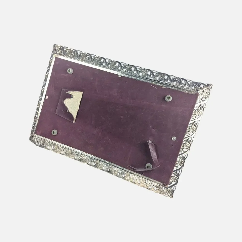 Midcentury Silver Metal Vanity Mirror Tray